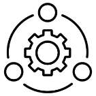 Dev Tech Solutions | Website Build | Icon | showing a central gear with other nodes connected