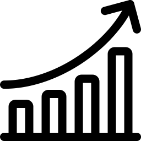 Dev Tech Solutions | Website Build | Icon | showing an arrow moving up a graph